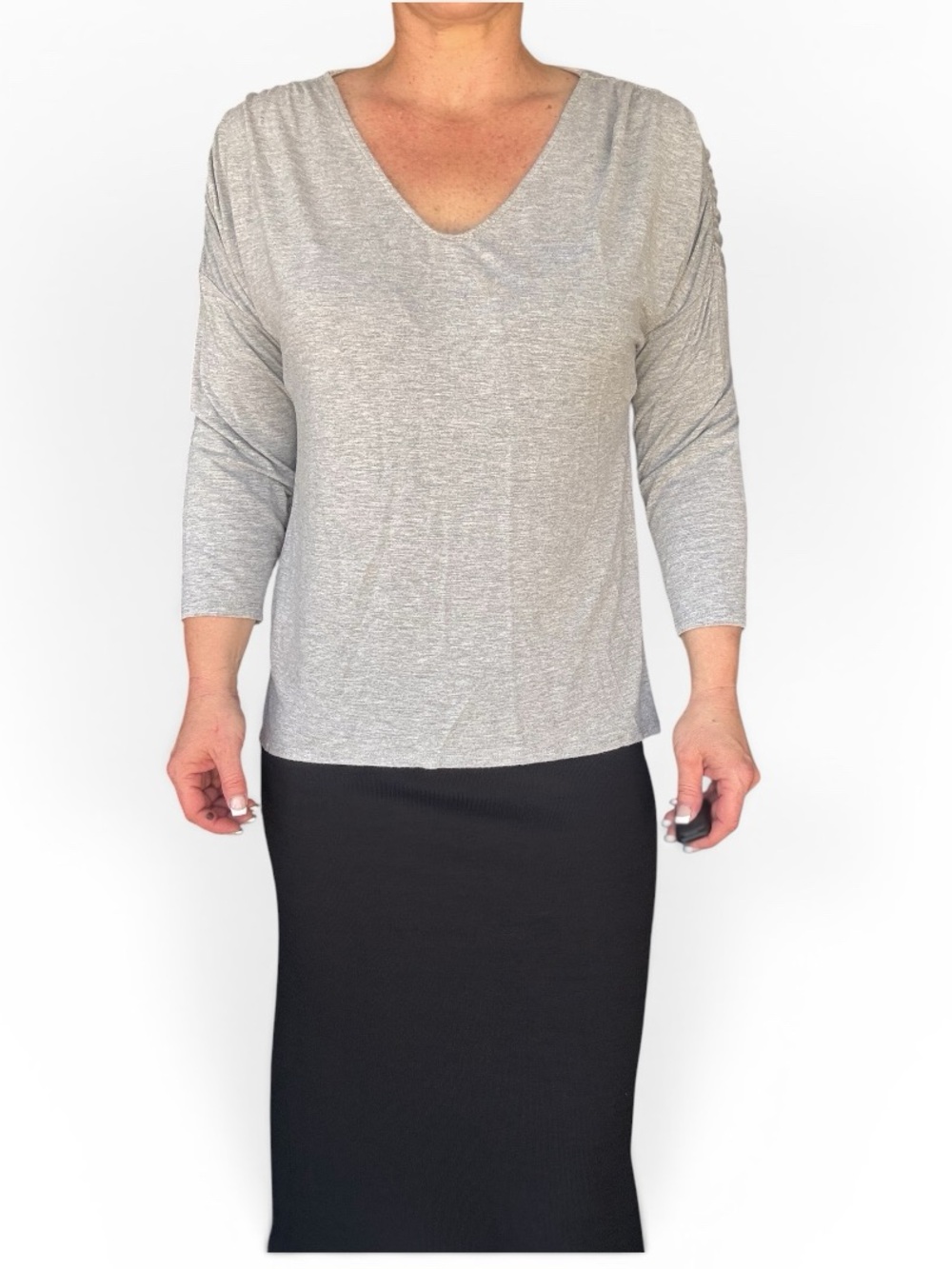 Gibson Latimer Heather Gray Long Sleeve Scoop Neck Top